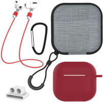 Set practic 5în1 pentru AirPods 4 / 5 - bordo