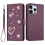 Husă tip carte cu perle și pietre pentru iPhone 16 Pro Max - violet