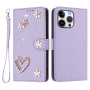 Husă tip carte cu perle și pietricele pentru iPhone 16 Pro Max - violet deschis
