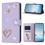 Husă tip carte cu perle și pietricele pentru iPhone 16 Pro Max - violet deschis