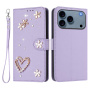 Husă tip carte cu perle și pietricele pentru iPhone 17 Pro Max - mov deschis