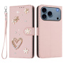 Husă tip carte cu perle și pietre pentru iPhone 17 Pro Max - roz