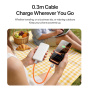 DUX DUCIS 2în1 cablu de date și încărcare din silicon și curelușă - USB-C la USB-C - 30 cm - portocaliu