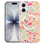 Husă transparentă cu sclipici, model floral și MagSafe pentru iPhone 17 - roz