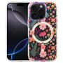 Husă transparentă cu sclipici, model floral și MagSafe pentru iPhone 16 Pro - roz
