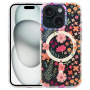 Husă transparentă cu sclipici, model floral și MagSafe pentru iPhone 14 Plus / 15 Plus - roz