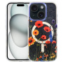Husă transparentă cu sclipici, model cu flori de câmp și MagSafe pentru iPhone 14 Plus / 15 Plus - colorată