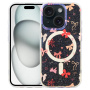 Husă transparentă cu sclipici, model cu fundițe și MagSafe pentru iPhone 15 - roz