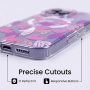 Husă transparentă cu sclipici, model cu inimioare și MagSafe pentru iPhone 14 Plus / 15 Plus - roz