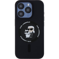 Karl Lagerfeld Husă din silicon Karl și Choupette cu MagSafe pentru iPhone 15 Pro - Negru