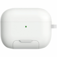 Husă cu suport pliabil și carabină pentru AirPods Pro 3 - albă