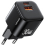USAMS CC263 GaN mini adaptor de încărcare rapidă cu porturi USB-C / USB-A - 30W - negru