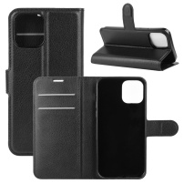 Husă tip portofel din piele PU pentru iPhone 12 mini - negru