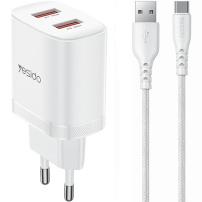 Yesido YC104 set adaptor cu porturi 2x USB-A și cablu USB-A la USB-C - 12W - 1 m - alb