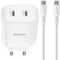 Yesido YC109 set adaptor cu porturi 2x USB-C și cablu USB-C la USB-C - 45W - 1 m - alb