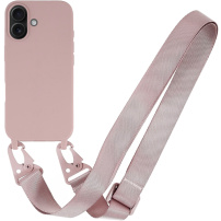 Husă mată cu curea reglabilă pentru iPhone 16 - roz prăfuit