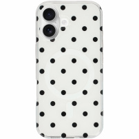 Husă lucioasă cu buline și MagSafe pentru iPhone 17 - alb-negru