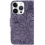 Husă tip carte cu model de dantelă pentru iPhone 13 Pro - violet