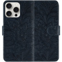 Husă tip carte cu model de dantelă pentru iPhone 15 Pro Max - albastru închis