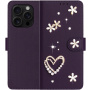 Husă tip carte cu perle și pietre pentru iPhone 16 Pro Max - violet