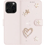 Husă tip carte cu perle și pietricele pentru iPhone 16 Pro Max - roz