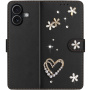 Husă tip carte cu perle și pietre pentru iPhone 17 - negru