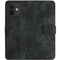 Husă tip carte cu model cu fluturi pentru iPhone 12 / 12 Pro - gri închis