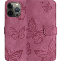 Husă tip carte cu model cu fluturi pentru iPhone 13 Pro Max - roz închis