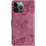 Husă tip carte cu model cu fluturi pentru iPhone 13 Pro Max - roz închis