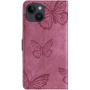 Husă tip carte cu model cu fluturi pentru iPhone 14 Plus - roz închis