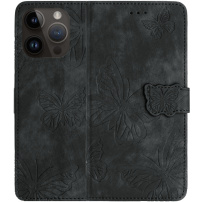 Husă tip carte cu model fluturi pentru iPhone 14 Pro - gri închis