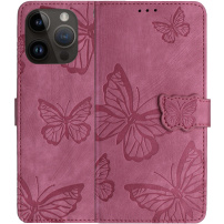 Husă tip carte cu model fluturi pentru iPhone 14 Pro Max - roz închis