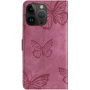 Husă tip carte cu model fluturi pentru iPhone 14 Pro Max - roz închis