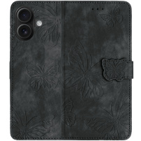 Husă tip carte cu model cu fluturi pentru iPhone 16 Plus - gri închis