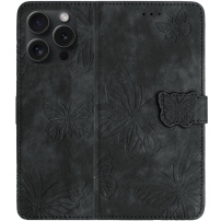 Husă tip carte cu model cu fluturi pentru iPhone 16 Pro - gri închis