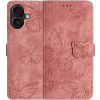 Husă tip carte cu model fluturi pentru iPhone 17 - roz