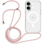 Husă transparentă cu șnur și MagSafe pentru iPhone 16 Plus - roz