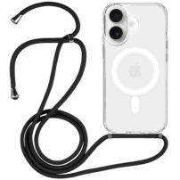 Husă transparentă cu șnur și MagSafe pentru iPhone 16 Plus - negru