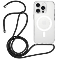 Husă transparentă cu șnur și MagSafe pentru iPhone 16 Pro Max - negru
