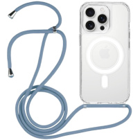 Husă transparentă cu șnur și MagSafe pentru iPhone 16 Pro Max - albastru