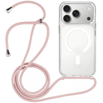 Husă transparentă cu șnur și MagSafe pentru iPhone 17 Pro Max - roz