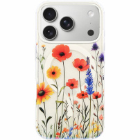 Husă transparentă cu sclipici, model cu flori de câmp și MagSafe pentru iPhone 17 Pro Max - colorat
