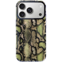 Husă transparentă cu sclipici, model piele de șarpe și MagSafe pentru iPhone 17 Pro Max - verde