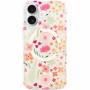 Husă transparentă cu sclipici, model floral și MagSafe pentru iPhone 17 - roz