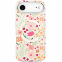 Husă transparentă cu sclipici, model floral și MagSafe pentru iPhone Air - roz