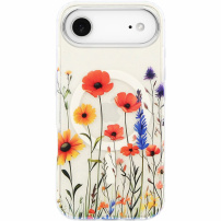 Husă transparentă cu sclipici, model cu flori de câmp și MagSafe pentru iPhone Air - colorată