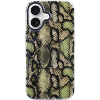 Husă transparentă cu sclipici, model piele de șarpe și MagSafe pentru iPhone 16 Plus - verde