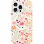 Husă transparentă cu sclipici, model floral și MagSafe pentru iPhone 15 Pro - roz
