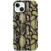 Husă transparentă cu sclipici, model piele de șarpe și MagSafe pentru iPhone 13 / 14 - verde