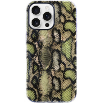 Husă transparentă cu sclipici, model piele de șarpe și MagSafe pentru iPhone 14 Pro - verde